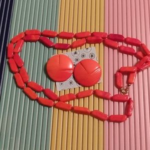 Vtg 80s large round earrings and beaded necklace set